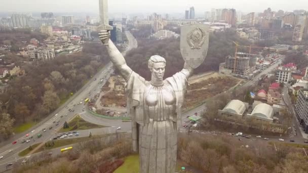 Luftaufnahme Des Motherland Monument Monumentale Statue Kiew Hauptstadt Der Ukraine — Stockvideo