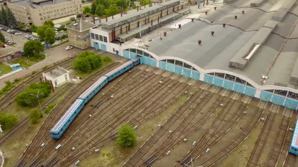 Letecký Pohled Kyjevské Metro Vjíždějící Depa — Stock video