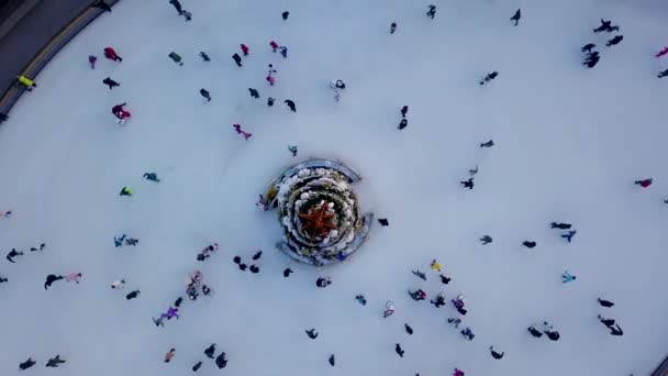中央にクリスマスツリーと氷のリンクの空中ビュー — ストック動画