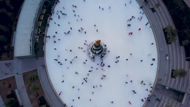 Luftaufnahme Der Eisbahn Mit Weihnachtsbaum Der Mitte — Stockvideo