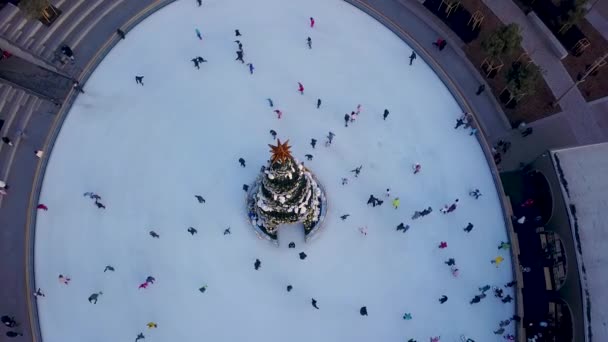 Luftaufnahme Der Eisbahn Mit Weihnachtsbaum Der Mitte — Stockvideo