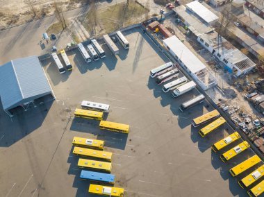 Kiev otoparkında şehir otobüsleri.