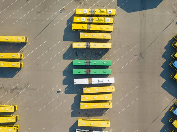 Vanuit Lucht Uitzicht Stadsbussen Parkeerplaats Van Kiev — Stockfoto