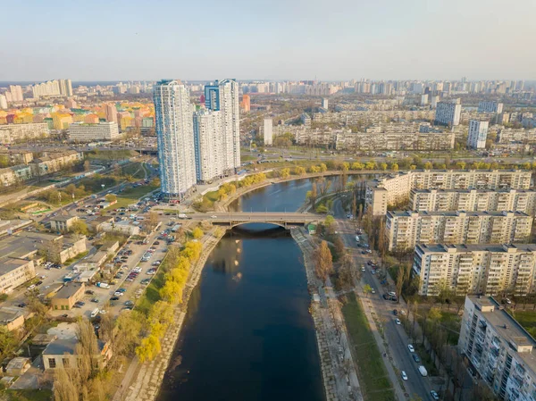 Zona Residenziale Rusanovka Kiev Sotto Sole Della Sera Aeri — Foto Stock