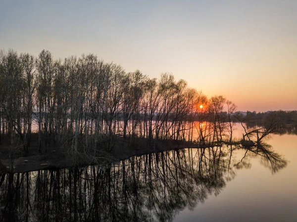 Paprsky Zapadajícího Slunce Skrze Vzácné Stromy Ostrově — Stock fotografie