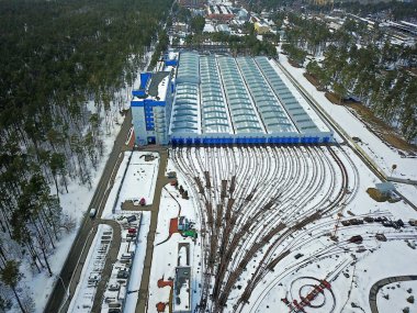 Hava görüntüsü. Kyiv metrosunun elektrik deposu
