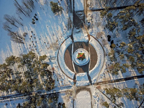 Drohnen Aus Der Luft Schöner Verschneiter Park — Stockfoto