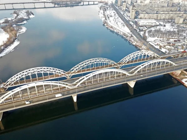 Flygdrönare Järnvägsbron Darnitskij Bil Kiev — Stockfoto