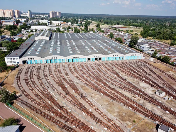 Territory Tram Electric Depot Kyiv Aerial Drone View — Stock Photo, Image