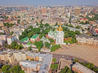 Hava görüntüsü. Aziz Sophia Katedrali, Kyiv 'in merkezindeki tapınak. 