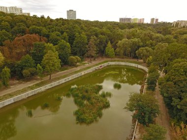 İlkbahar gününde Forest Gölü. Hava aracı görünümü