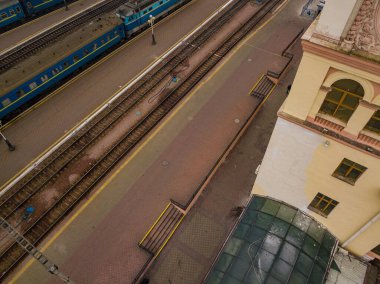 Hava görüntüsü. Kyiv 'deki merkez tren istasyonu