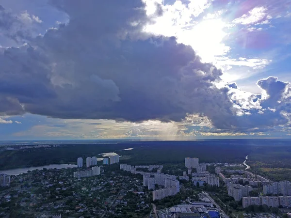 Vue Aérienne Sur Drone Paysage Urbain Kiev — Photo