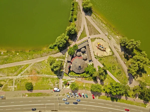 Percursos Pedestres Parque Perto Lagos Verdes Vista Aérea Drone — Fotografia de Stock