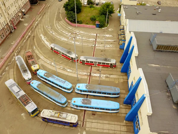 Trams Territory Tram Electric Depot Kyiv Aerial Drone View — Stock Photo, Image