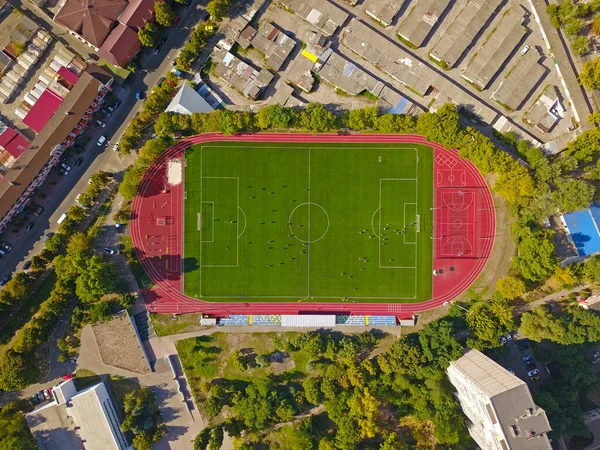 Fotbalové Hřiště Zobrazení Leteckých Dronů — Stock fotografie