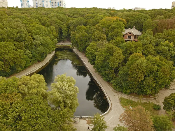 Lago Floresta Dia Primavera Vista Aérea Drones — Fotografia de Stock