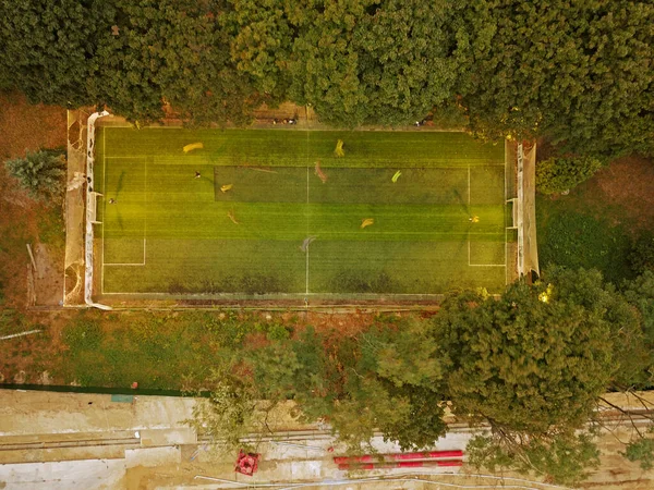 Fotbalové Hřiště Zobrazení Leteckých Dronů — Stock fotografie