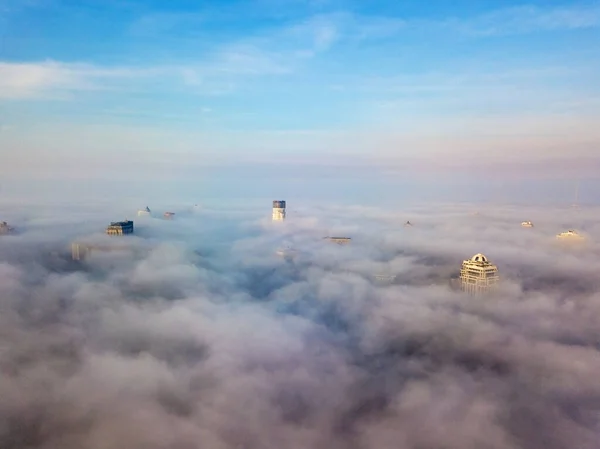 Veduta Aerea Del Drone Vista Della Città Kiev Mattina Nebbiosa — Foto Stock
