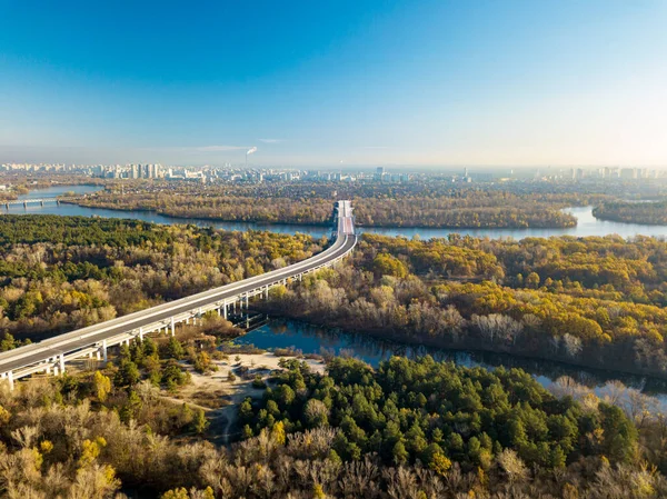 Hava Görüntüsü Kyiv Deki Dinyeper Nehri Manzarası — Stok fotoğraf