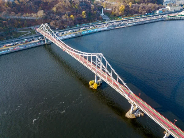 Vue Aérienne Sur Drone Passerelle Piétonne Tôt Matin — Photo