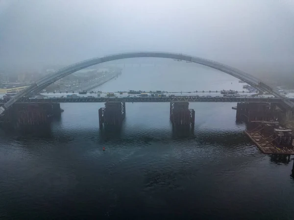 Вид Воздуха Строящийся Мост Через Днепр — стоковое фото