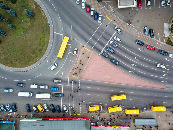 Aerial view of traffic in Kyiv city