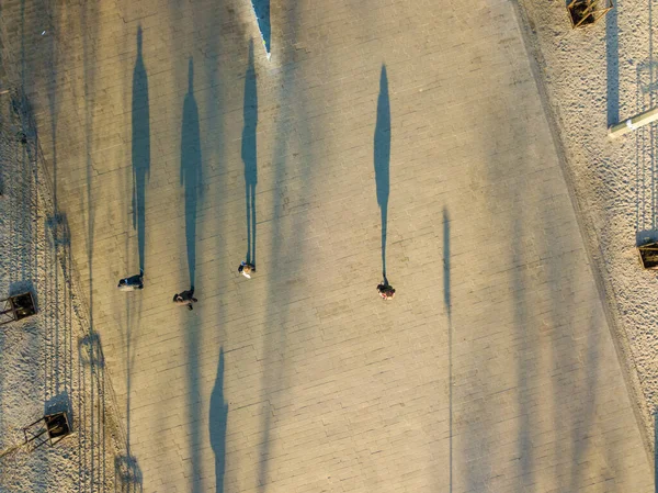 Aerial View Shadows Passers Citizens Square Autumn Morning — Stock Photo, Image