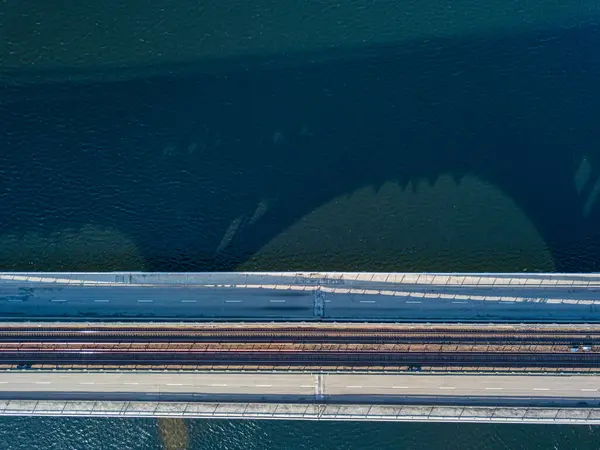 Vista Aérea Drone Ponte Sobre Rio Dnieper Kiev — Fotografia de Stock