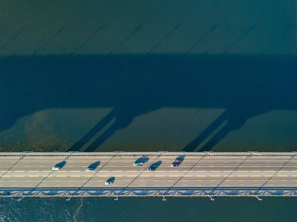 Vista Aérea Drone Ponte Sobre Rio Dnieper Kiev — Fotografia de Stock