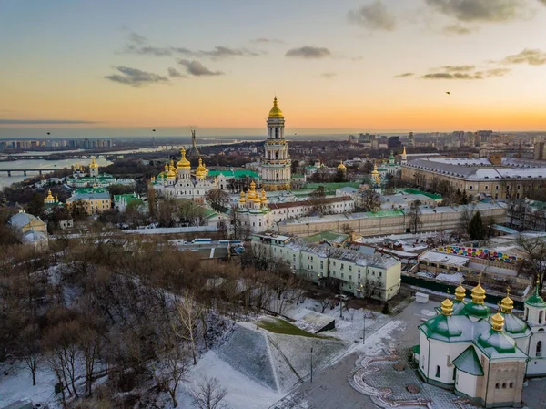 Letecký Pohled Kyjev Pechersk Lavra Večer — Stock fotografie