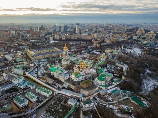 Letecký Pohled Kyjev Pechersk Lavra Večer — Stock fotografie