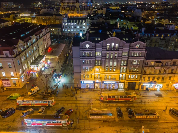 Vue Aérienne Sur Drone Nuit Kyiv Scène Rue Bâtiment Historique — Photo