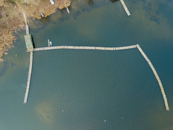 Aerial Drone View Fishing Pier River — Stock Photo, Image
