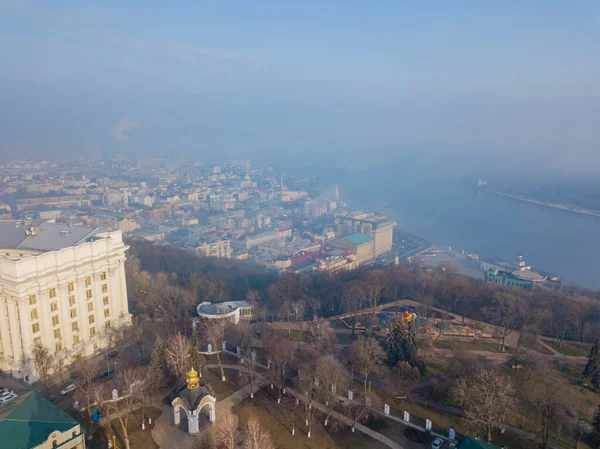 Hermosa Vista Del Río Dnieper Kyiv Vista Aérea Con Aviones — Foto de Stock