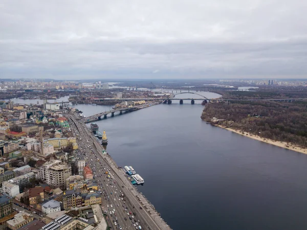 Bela Vista Rio Dnieper Kiev Vista Aérea Drone — Fotografia de Stock