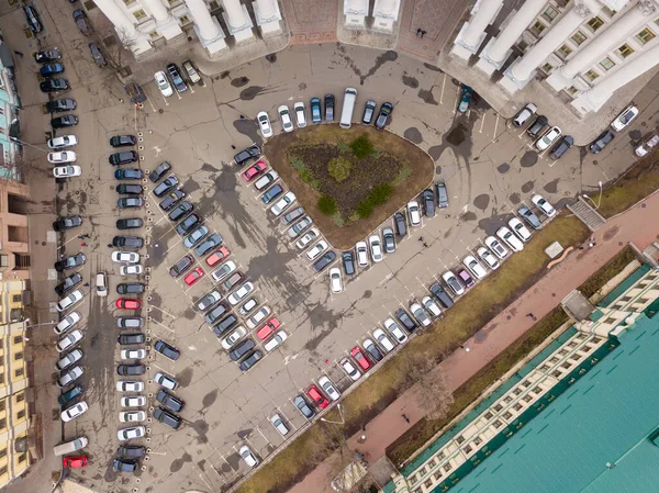 Voitures Dans Parking Vue Aérienne Drone — Photo