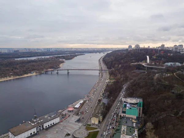 Krásný Výhled Řeku Dněpru Kyjevě Zobrazení Leteckých Dronů — Stock fotografie