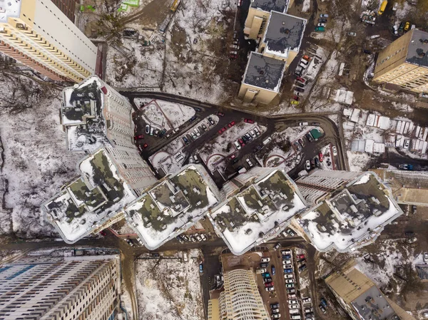 Aerial Drone View High Rise Residential Buildings Snowy Kyiv — Stock Photo, Image