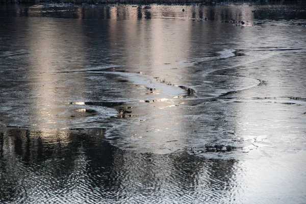 Drohnen Aus Der Luft Frostiges Muster Auf Einer Dünnen Eiskruste — Stockfoto