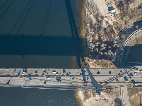Letecký Výhled Severní Most Přes Řeku Dněpru Kyjevě Začátkem Jara — Stock fotografie