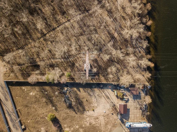 Vue Aérienne Sur Drone Parc Automne Près Rivière Dniepr — Photo