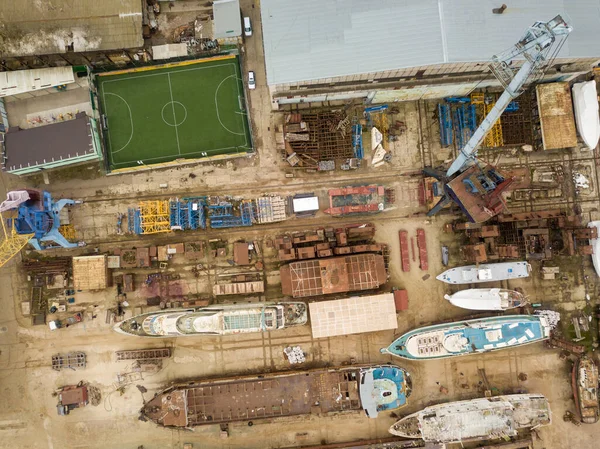 Aerial view. Boat repair plant