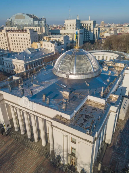 Vista Aérea Del Dron Construyendo Rada Verkhovna Ucrania Órgano Legislativo — Foto de Stock