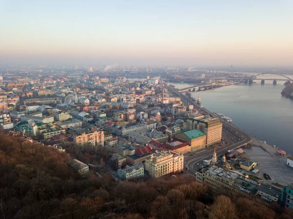 Hermosa Vista Del Río Dnieper Kyiv Vista Aérea Con Aviones — Foto de Stock