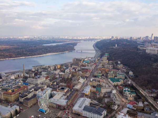 Vista Aérea Con Aviones Teledirigidos Vista Del Río Dnieper Ciudad — Foto de Stock