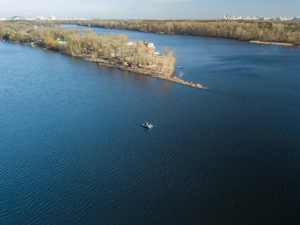 Pandangan Pesawat Tak Berawak Perahu Karet Ikan Sungai — Stok Foto