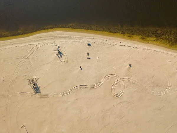 Drohnen Aus Der Luft Sandstrand Dnjepr Kiew Bei Sonnigem Wetter — Stockfoto