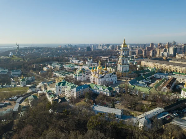 Vista Aérea Del Dron Kiev Pechersk Lavra Tiempo Soleado Principios — Foto de Stock