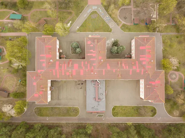 Iskolaépület Kilátás Tetőre Drónlövedék — Stock Fotó